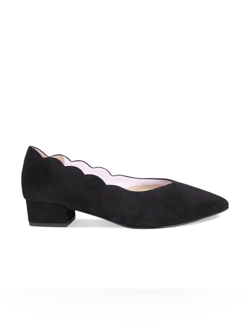 Sole Bliss Nova Women’s Black Scalloped Low Heel Flats 1”